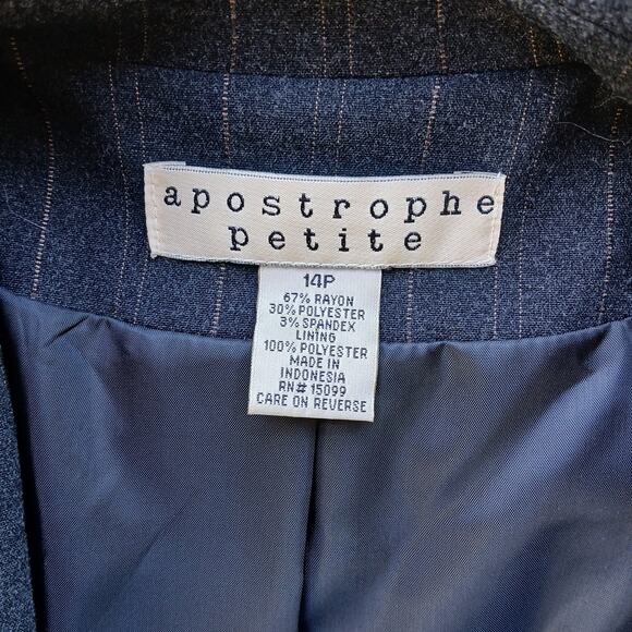 Apostrophe Petite Pinstripe Blazer Jacket 14P women double breasted real pockets - Picture 6 of 15